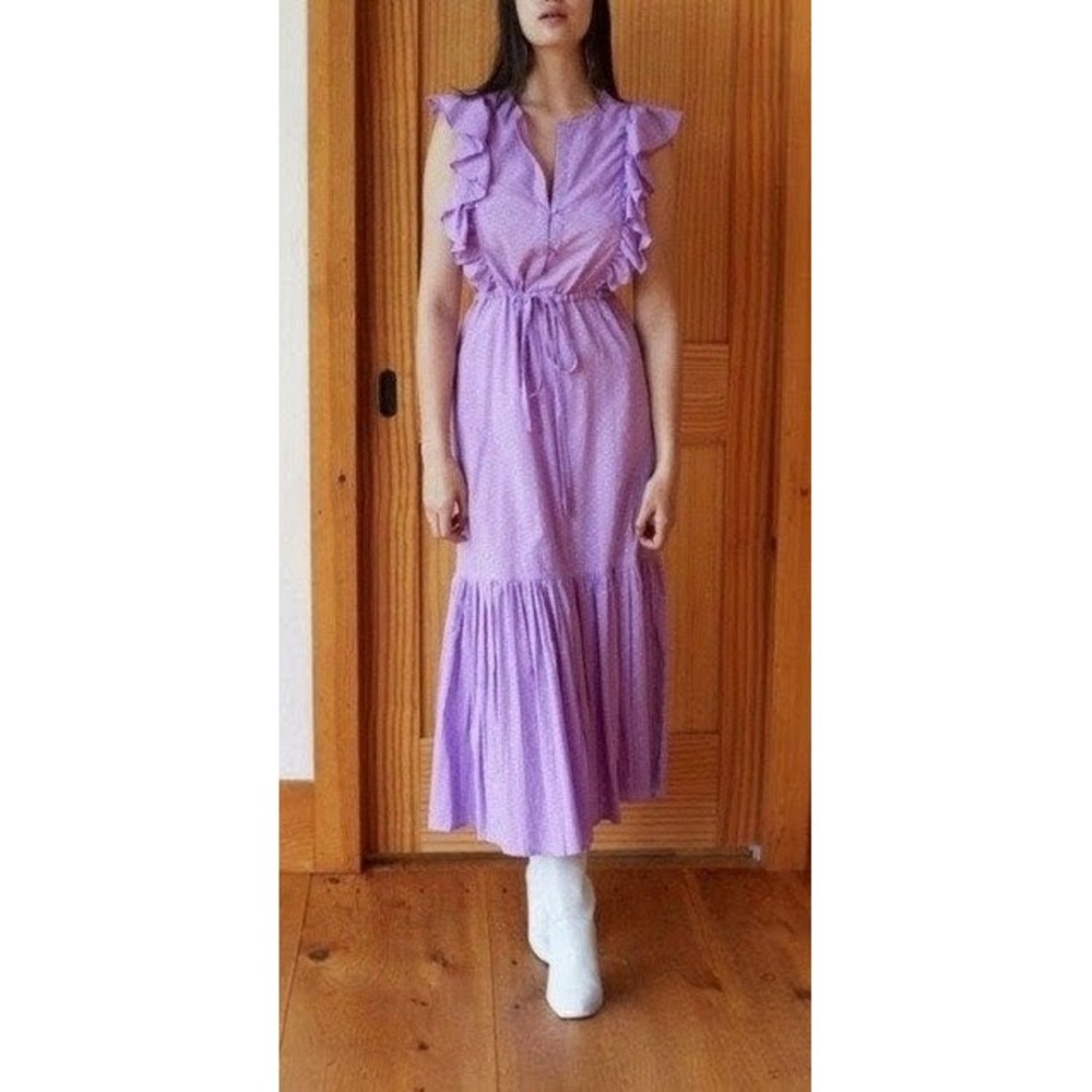 Emerson Fry India Collection Chandra Swiss Dot Ruffle‎ Tiered Midi Dress XS